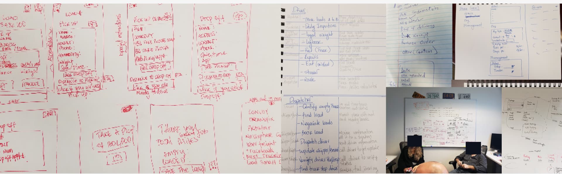 Whiteboard sketches exploring the new driver flow