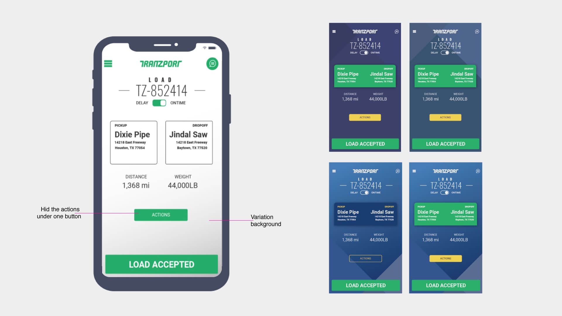 Load detail screen